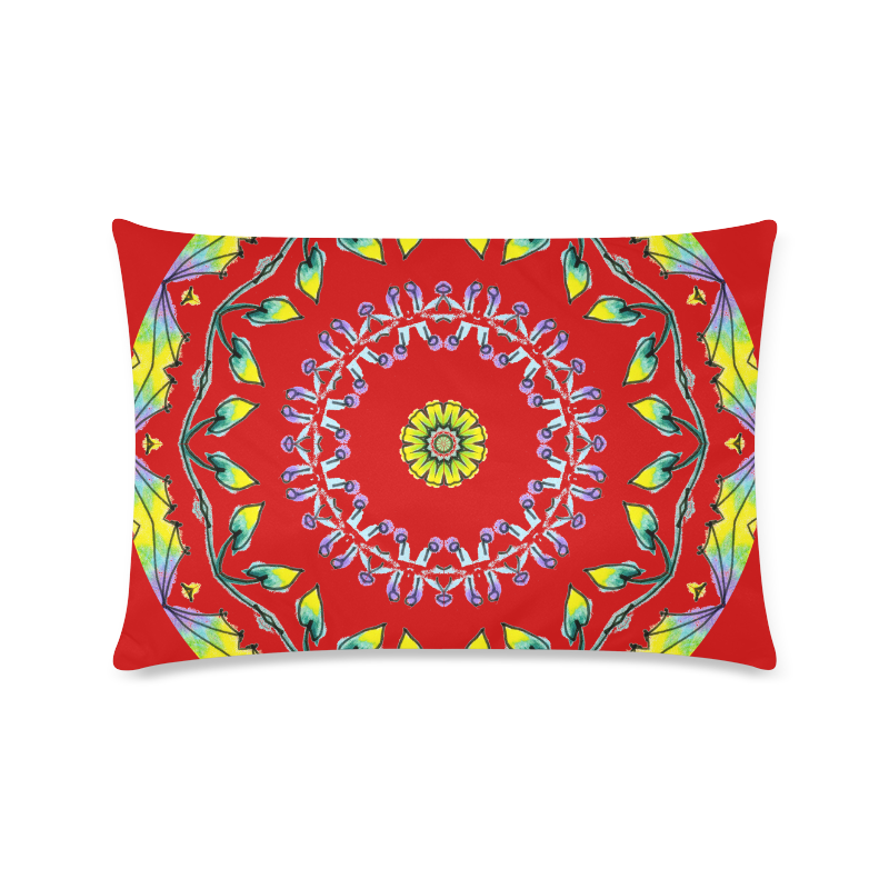 Yellow Purple Green Flower Dance Mandala Red Custom Rectangle Pillow Case 16"x24" (one side)