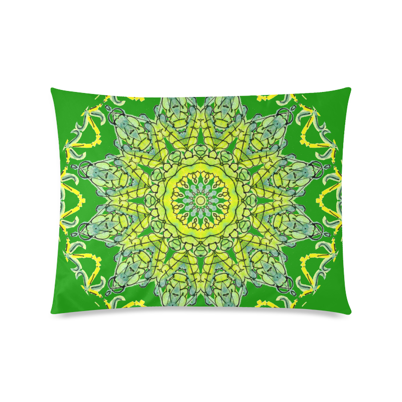 Lime Green Yellow Leaves Star Matrix Mandala Green Custom Picture Pillow Case 20"x26" (one side)