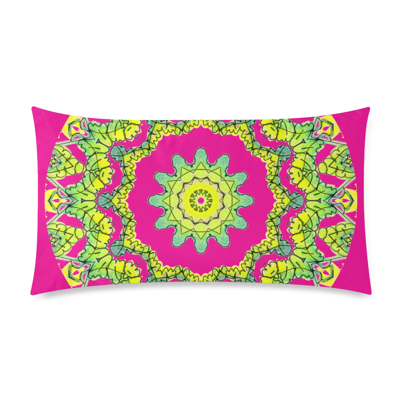 Glowing Green Leaves Flower Arches Star Mandala Pink Custom Rectangle Pillow Case 20"x36" (one side)
