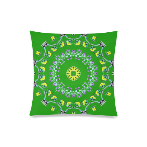 Circle Dance Yellow Leaves Flower Matrix Mandala Green Custom Zippered Pillow Case 20"x20"(One Side)