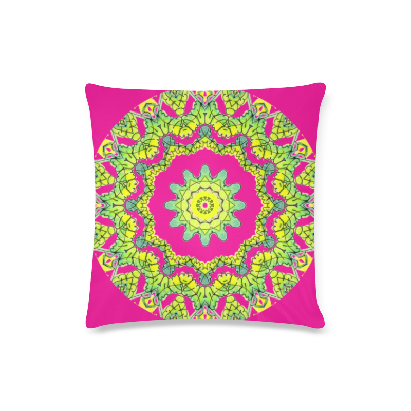 Glowing Green Leaves Flower Arches Star Mandala Pink Custom Zippered Pillow Case 16"x16"(Twin Sides)