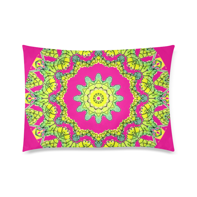 Glowing Green Leaves Flower Arches Star Mandala Pink Custom Zippered Pillow Case 20"x30" (one side)