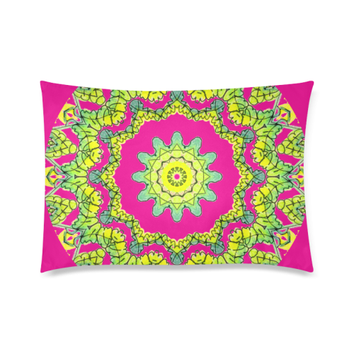 Glowing Green Leaves Flower Arches Star Mandala Pink Custom Zippered Pillow Case 20"x30" (one side)