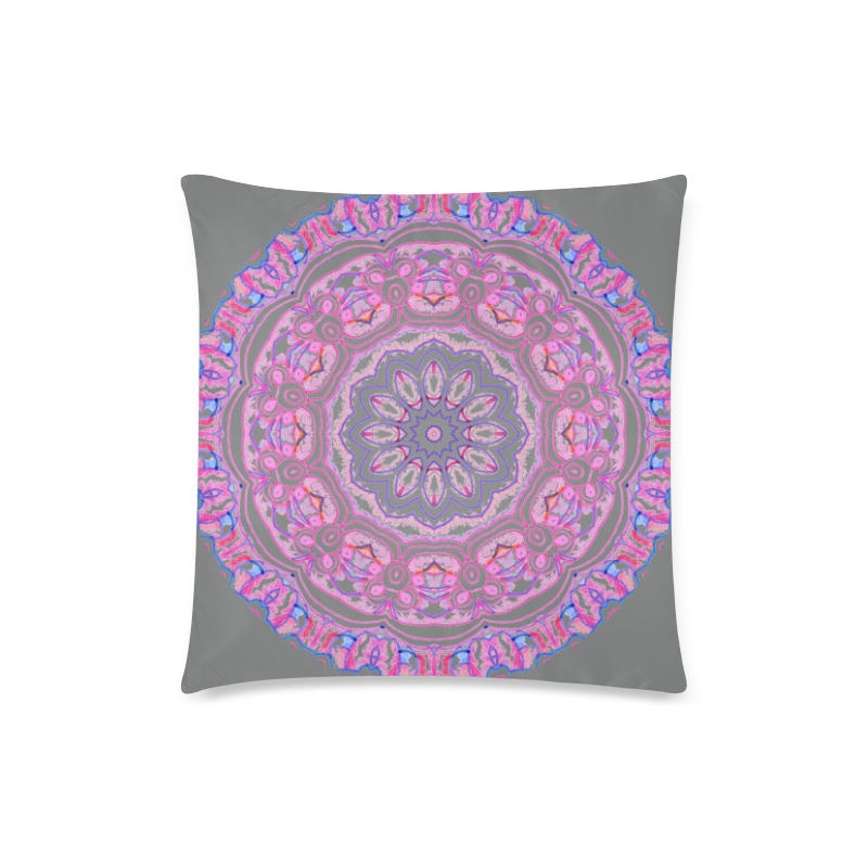 Pink Blue Ribbons, Flowers Valentangle Mandala Gray Custom Zippered Pillow Case 18"x18" (one side)