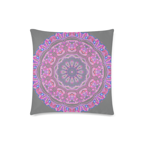 Pink Blue Ribbons, Flowers Valentangle Mandala Gray Custom Zippered Pillow Case 18"x18" (one side)