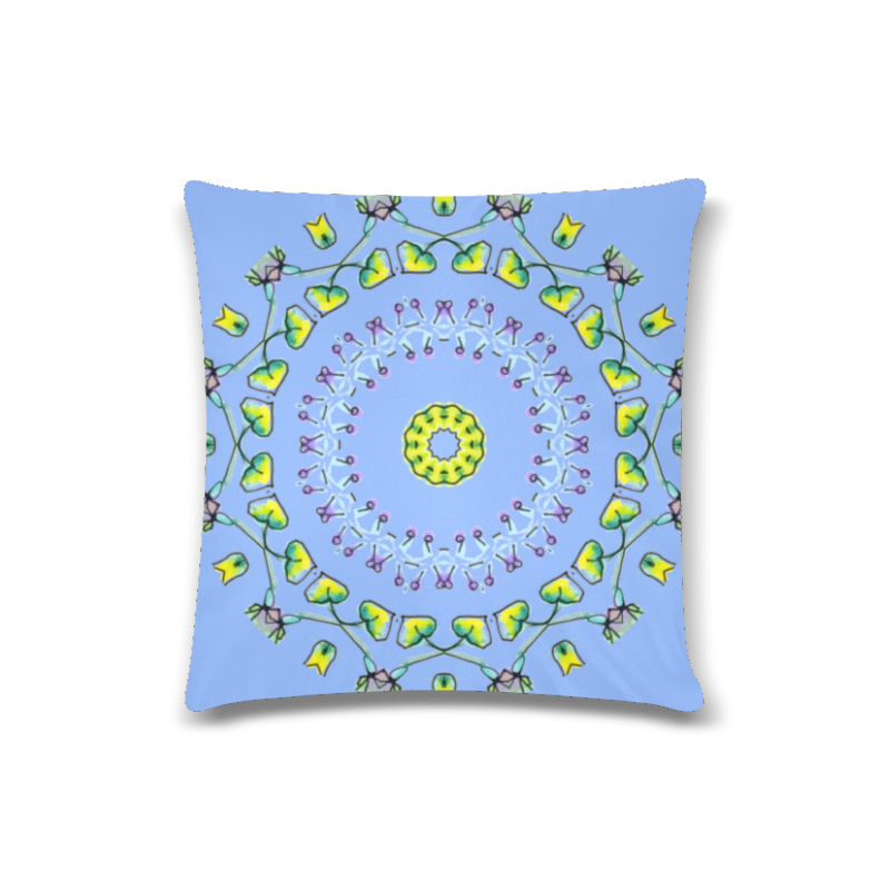 Circle Dance Yellow Leaves Flower Matrix Mandala Periwinkle Custom Zippered Pillow Case 16"x16"(Twin Sides)