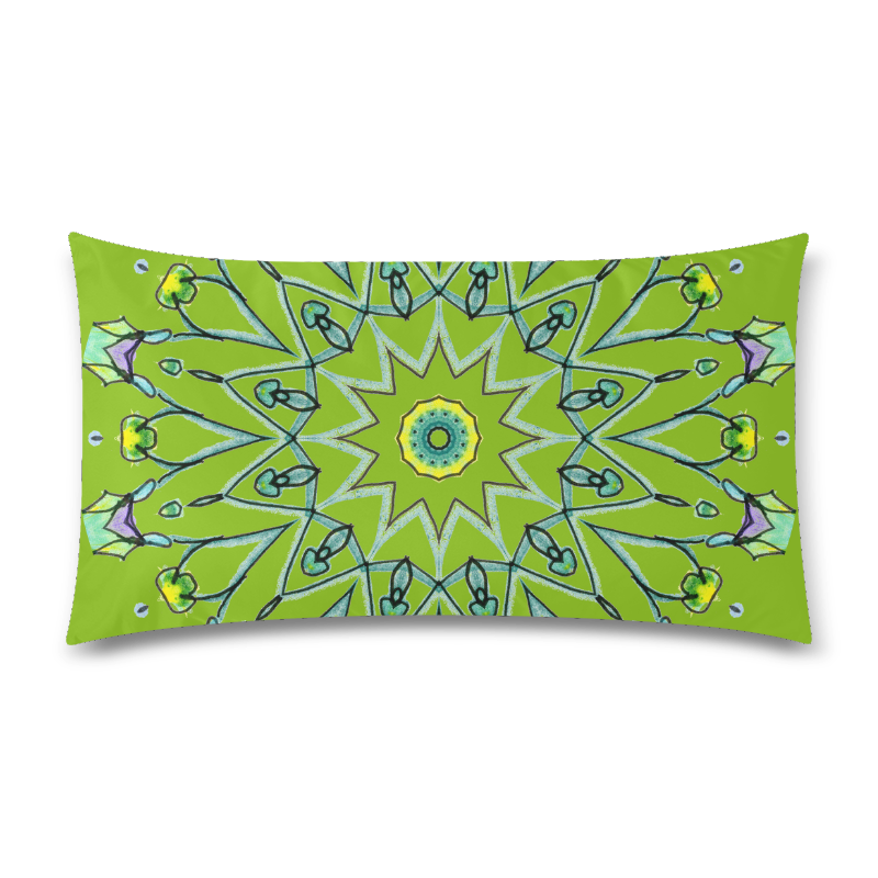 Green Vines Leaves Star Wheel Matrix Mandala Olive Custom Rectangle Pillow Case 20"x36" (one side)