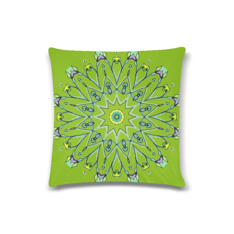 Green Vines Leaves Star Wheel Matrix Mandala Olive Custom Zippered Pillow Case 16"x16"(Twin Sides)