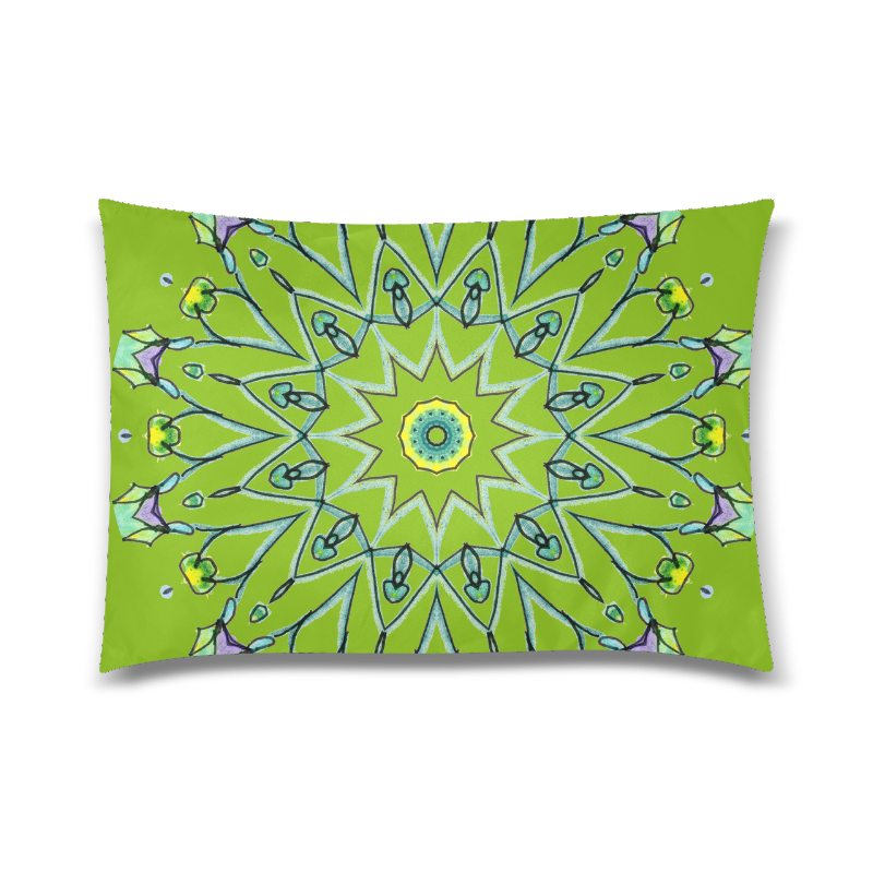 Green Vines Leaves Star Wheel Matrix Mandala Olive Custom Zippered Pillow Case 20"x30" (one side)