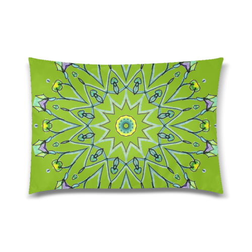 Green Vines Leaves Star Wheel Matrix Mandala Olive Custom Zippered Pillow Case 20"x30" (one side)