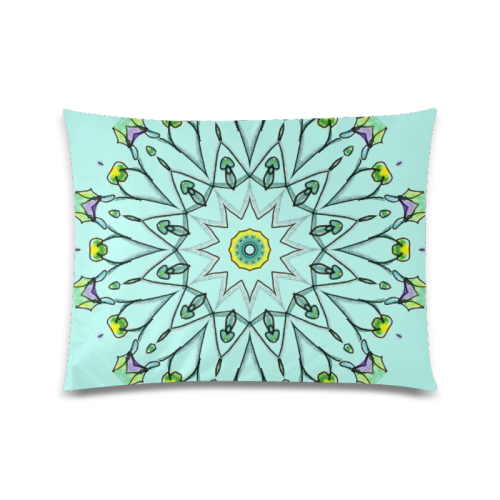 Green Vines Leaves Star Wheel Matrix Mandala Teal Custom Picture Pillow Case 20"x26" (one side)