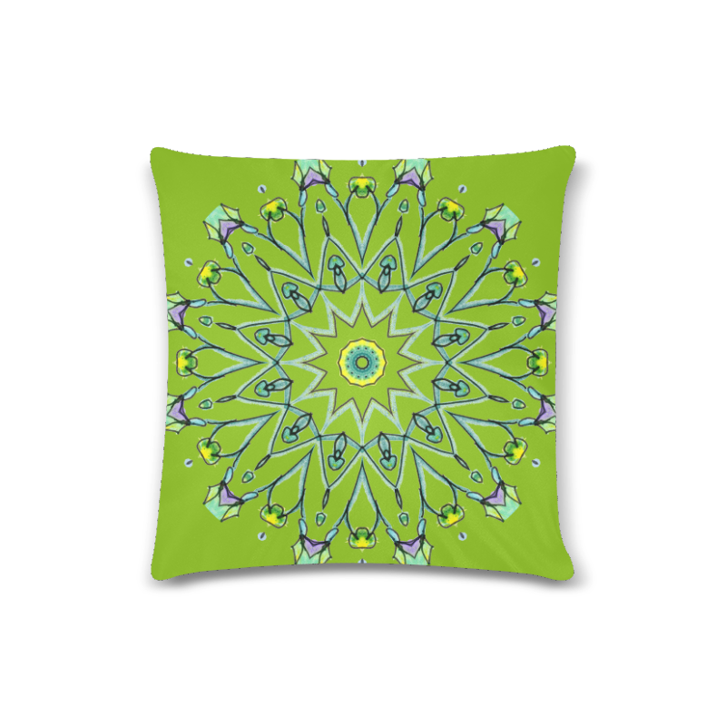 Green Vines Leaves Star Wheel Matrix Mandala Olive Custom Zippered Pillow Case 16"x16"(Twin Sides)