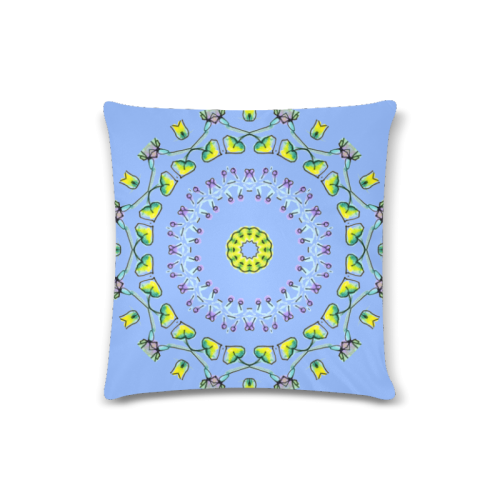 Circle Dance Yellow Leaves Flower Matrix Mandala Periwinkle Custom Zippered Pillow Case 16"x16"(Twin Sides)