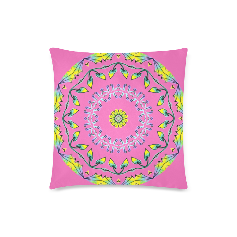 Yellow Purple Green Flower Dance Mandala Pink Custom Zippered Pillow Case 18"x18" (one side)