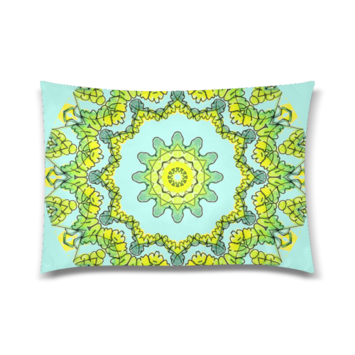 Glowing Green Leaves Flower Arches Star Mandala Teal Custom Zippered Pillow Case 20"x30" (one side)