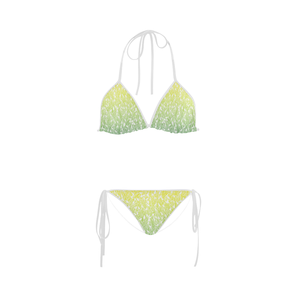 yellow green ombre feathers pattern white Custom Bikini Swimsuit