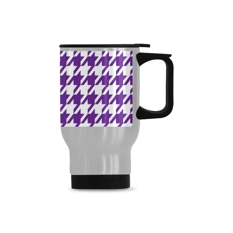 royal purple and white houndstooth classic pattern Travel Mug (Silver) (14 Oz)