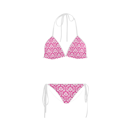 damask pattern hot pink and white Custom Bikini Swimsuit