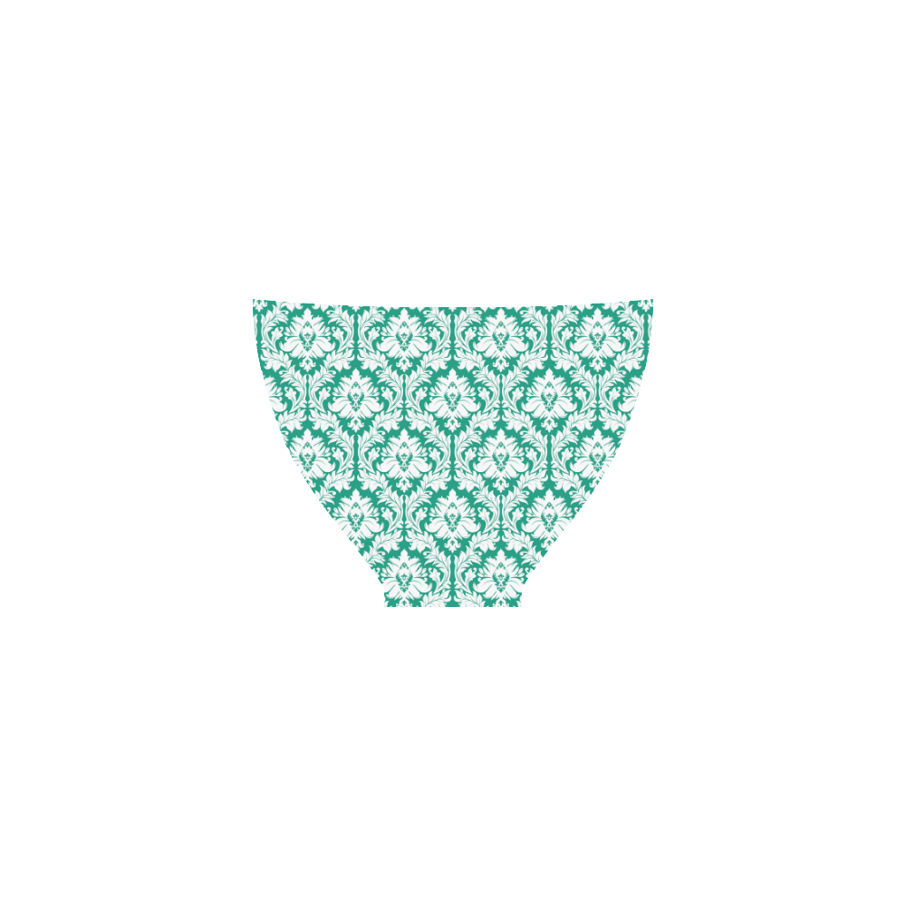 damask pattern emerald green and white Custom Bikini Swimsuit