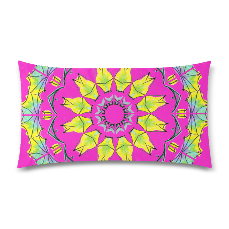 Yellow Green Purple Flowers Leaves Wheel Mandala Magenta Custom Rectangle Pillow Case 20"x36" (one side)