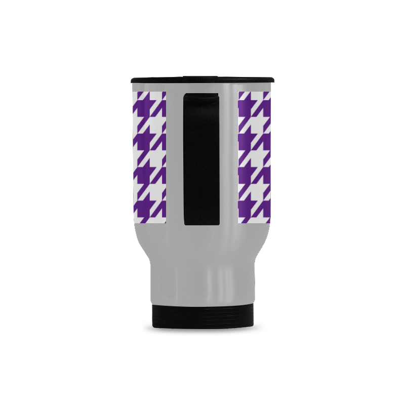 royal purple and white houndstooth classic pattern Travel Mug (Silver) (14 Oz)