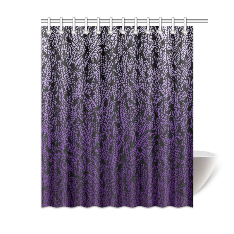 purple ombre feathers pattern black Shower Curtain 60"x72"