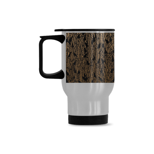 brown ombre feathers pattern black Travel Mug (Silver) (14 Oz)