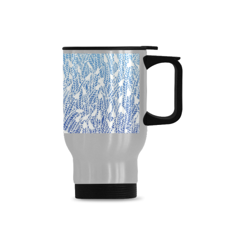 blue ombre feather pattern Travel Mug (Silver) (14 Oz)