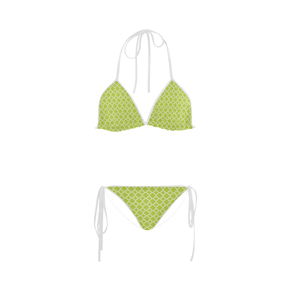 spring green white quatrefoil classic pattern Custom Bikini Swimsuit