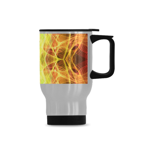 pink yellow passion mandala abstract art Travel Mug (Silver) (14 Oz)