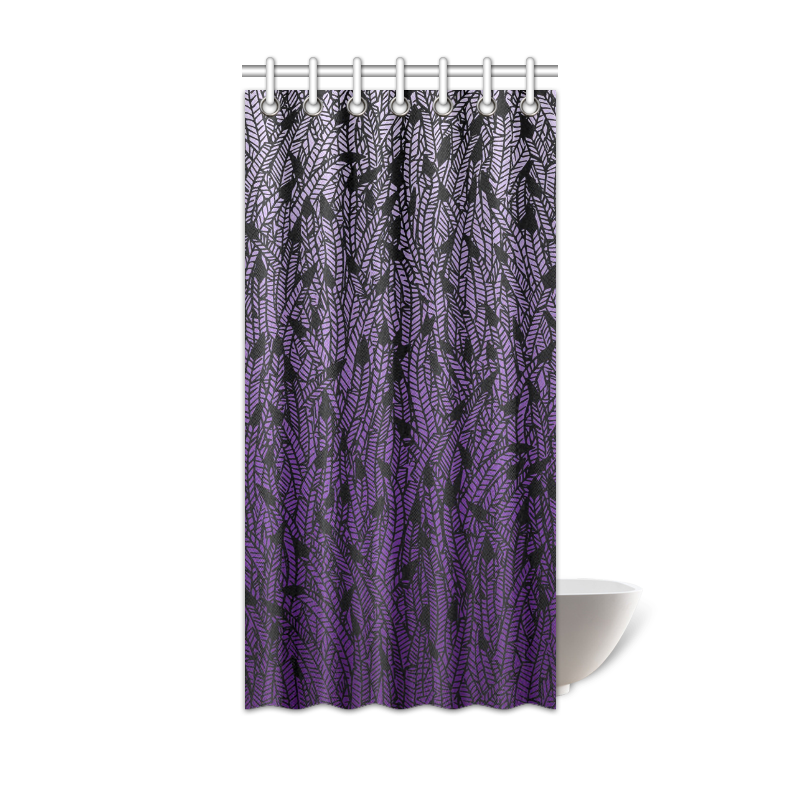 Purple Ombre Feathers Pattern Black, Shower Curtain Purple