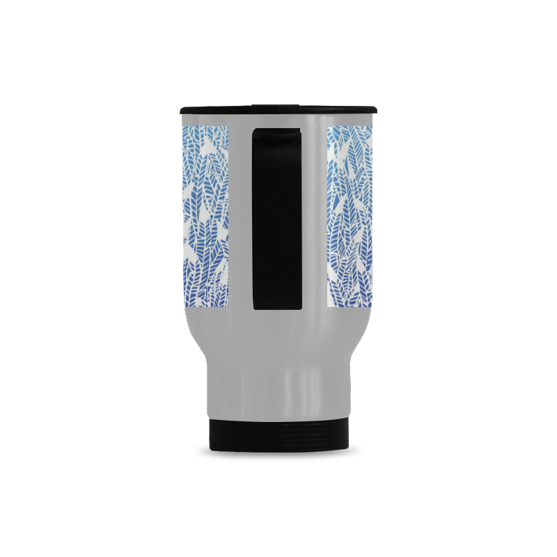 blue ombre feather pattern Travel Mug (Silver) (14 Oz)