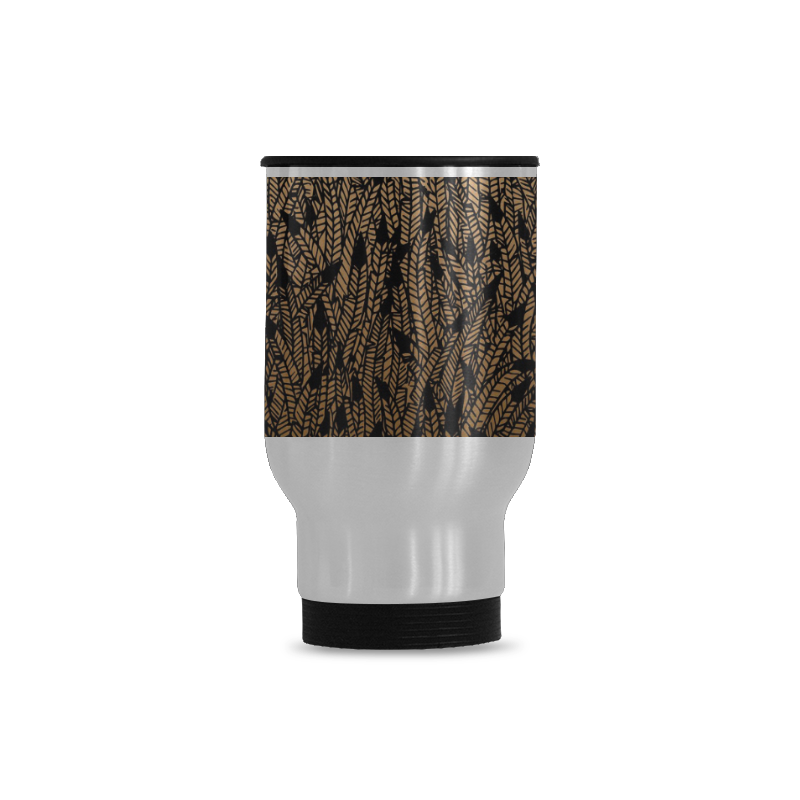 brown ombre feathers pattern black Travel Mug (Silver) (14 Oz)