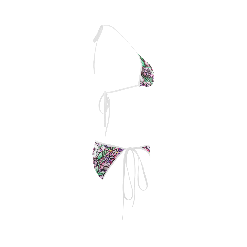 Pink Purple flower drawing Custom Bikini Swimsuit