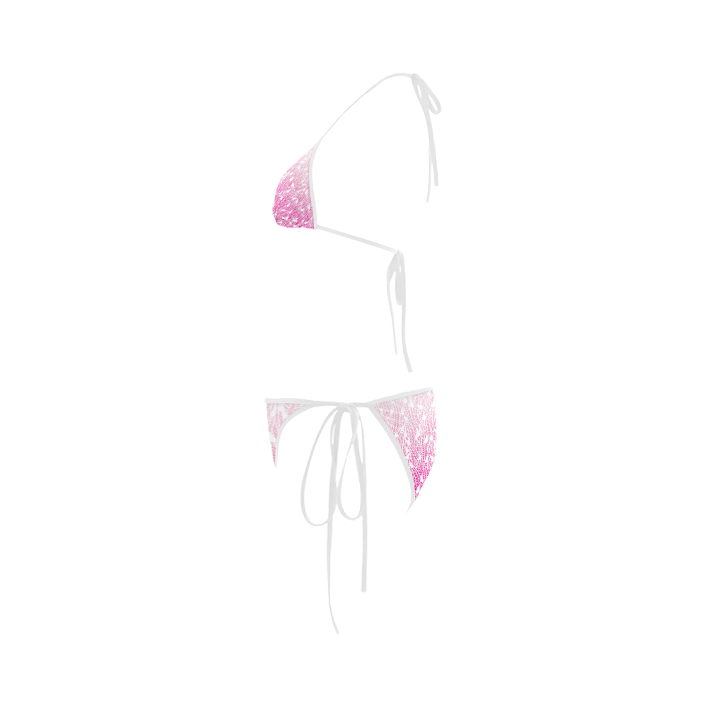 pink ombre feathers pattern white Custom Bikini Swimsuit