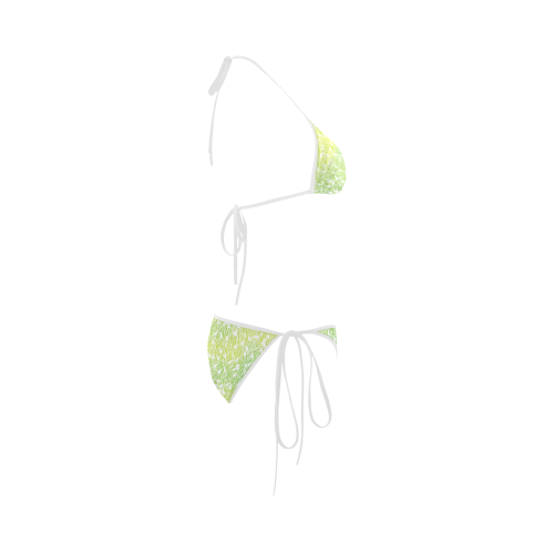 yellow green white feather pattern Custom Bikini Swimsuit