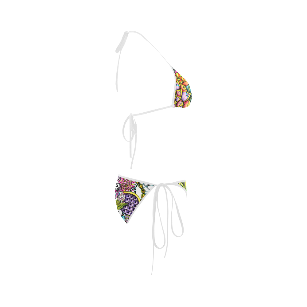 colorful abstract flower drawing Custom Bikini Swimsuit