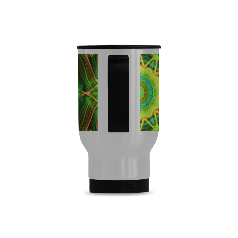 green blue peacock feathers mandala Travel Mug (Silver) (14 Oz)