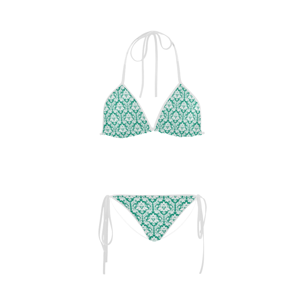 damask pattern emerald green and white Custom Bikini Swimsuit