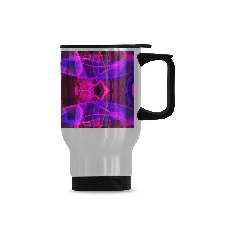 blue purple pink red electric mandala Travel Mug (Silver) (14 Oz)