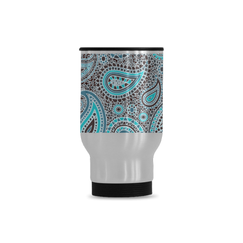 blue paisley mosaic design Travel Mug (Silver) (14 Oz)