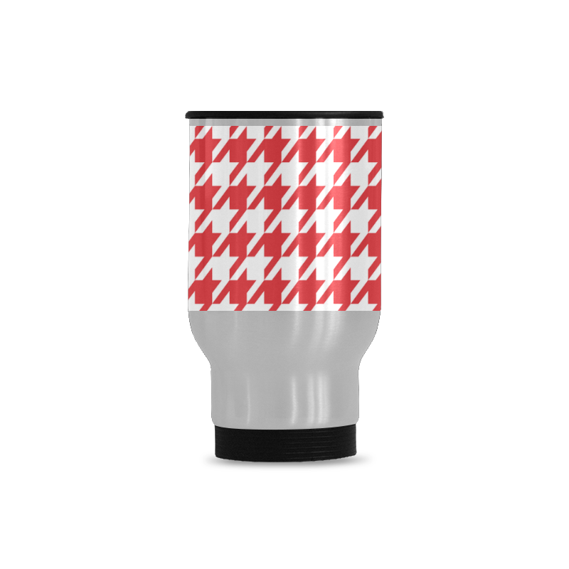 red and white houndstooth classic pattern Travel Mug (Silver) (14 Oz)