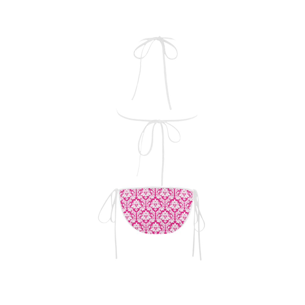 damask pattern hot pink and white Custom Bikini Swimsuit