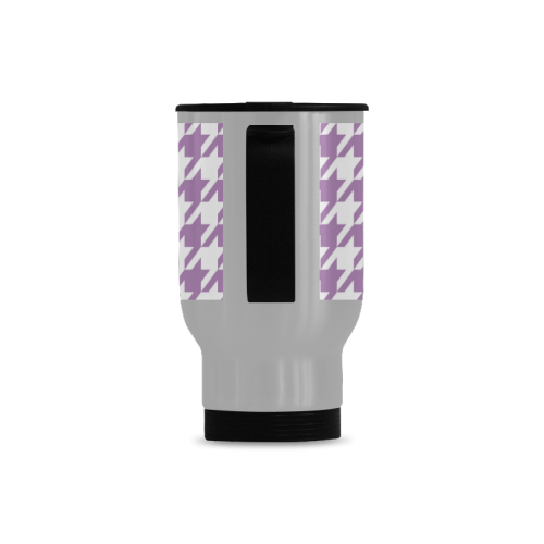 lilac and white houndstooth classic pattern Travel Mug (Silver) (14 Oz)