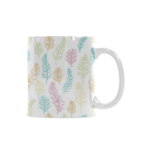 fun feather pattern teal pink orange green White Mug(11OZ)