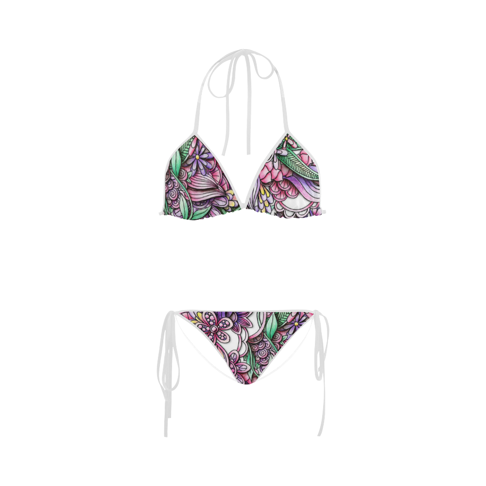 Pink Purple flower drawing Custom Bikini Swimsuit