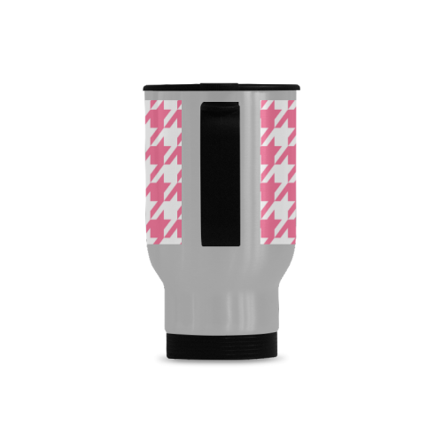 pink and white houndstooth classic pattern Travel Mug (Silver) (14 Oz)