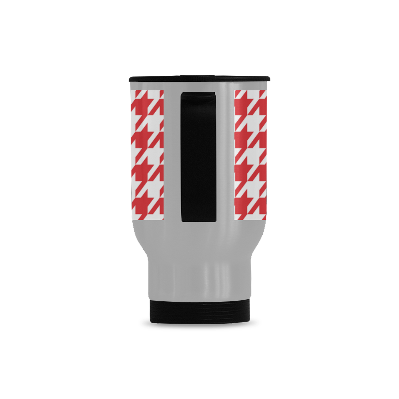 red and white houndstooth classic pattern Travel Mug (Silver) (14 Oz)