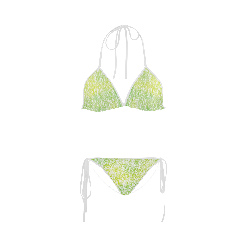 yellow green white feather pattern Custom Bikini Swimsuit