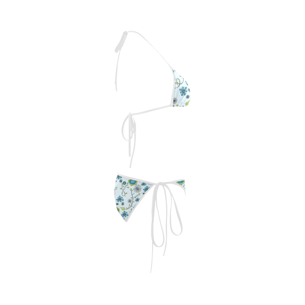 blue fantasy doodle flower pattern Custom Bikini Swimsuit